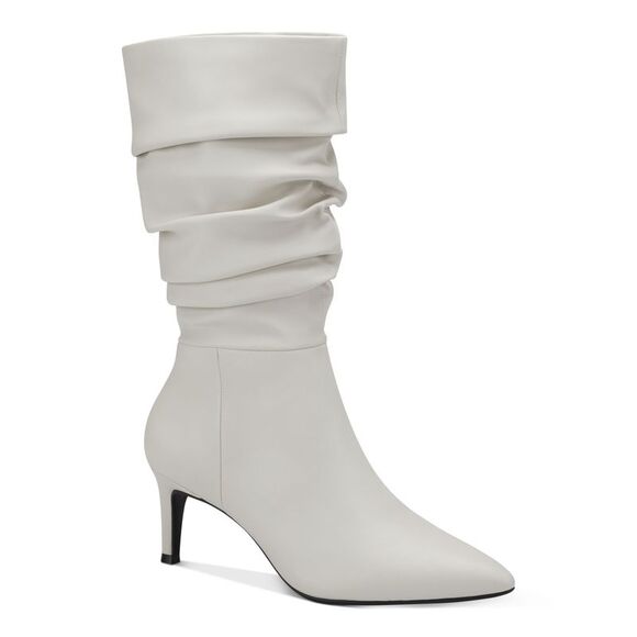 ALFANI Womens White Ruched Padded Lissa Pointed Toe Stiletto Slouch Boot 10 M
